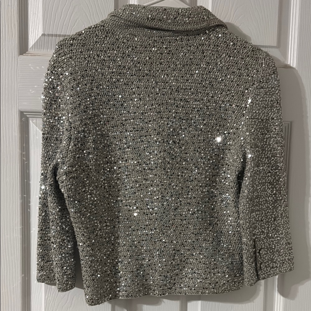 Silver Sequin Blazer with Zipper Closure - Picture 5 of 6